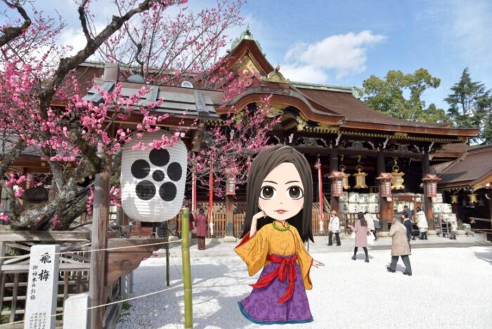 北野天満宮　拝殿と梅の花　京都市上京区