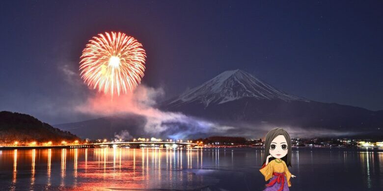 花火と富士山