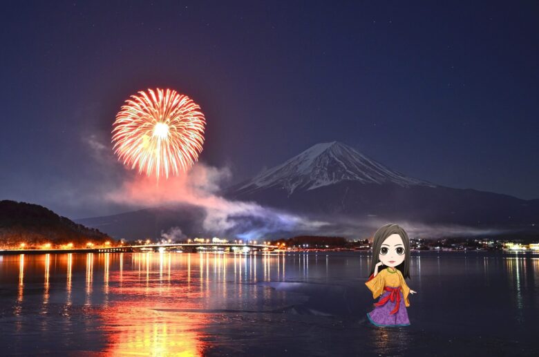 花火と富士山